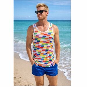 Parke & Ronen Colorful Geometric Print Lightweight & Fun Tank Top Size Medium